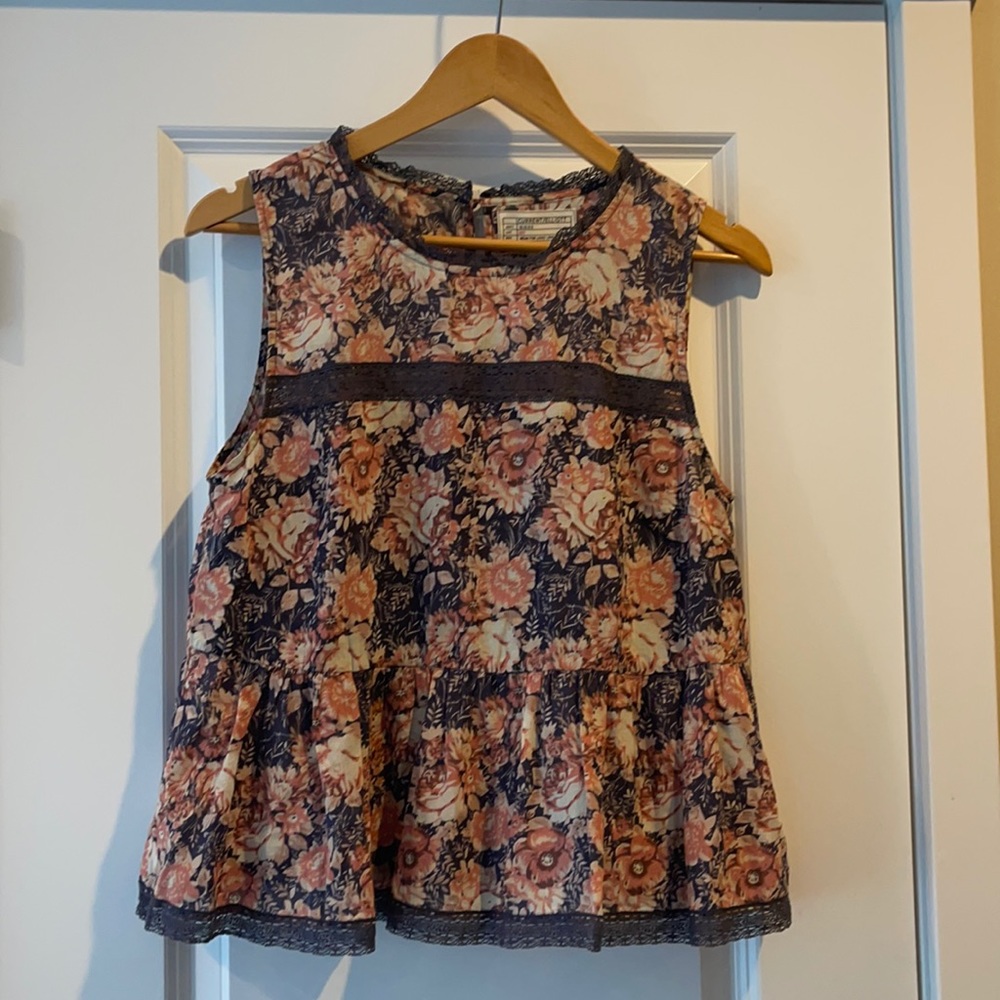 CURRENT/ELLIOT Floral Lace Peplum Tank Top